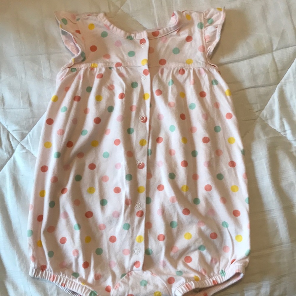Pink polka dot bubble romper. 6-12m